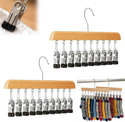Kruggo Closet Organizer with 10 Clips, 2026 Upgraded 360° Swivel Multi-Hook Wardrobe Organizer, Space Saving Hanging Legging Hangers for Closet (2, Nature-10 clicks)