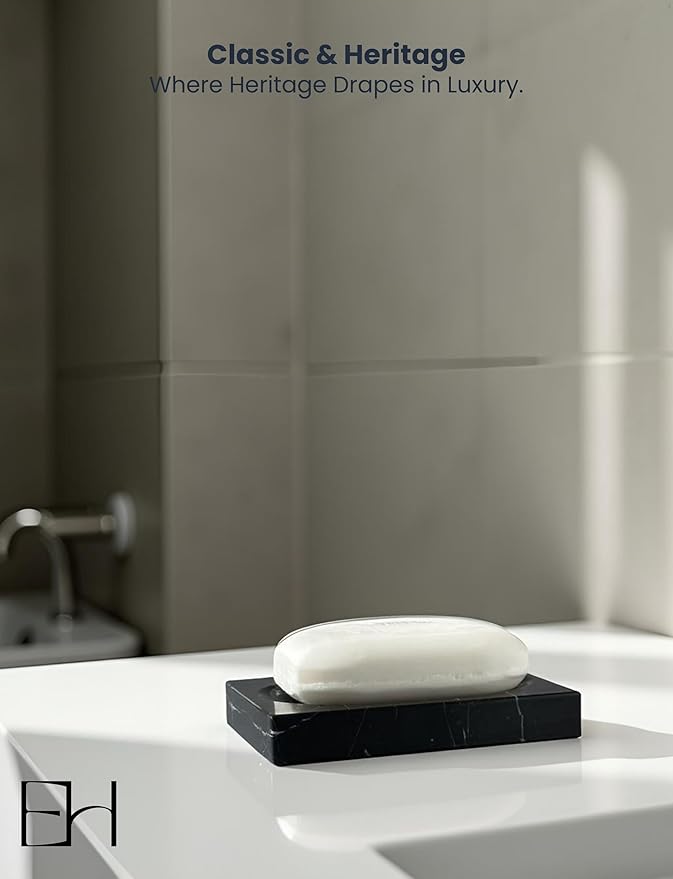 Marble Soap Dish for Shower - Stone Soap Tray Holder, Natural Soap Bar Holder Countertop Caddy, Marble Bathroom Accessories (Nero Marquina)
