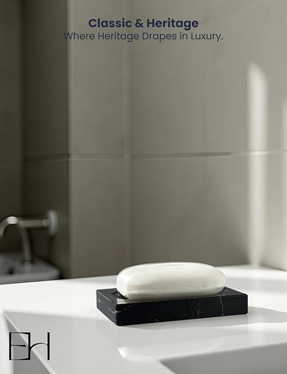 Marble Soap Dish for Shower - Stone Soap Tray Holder, Natural Soap Bar Holder Countertop Caddy, Marble Bathroom Accessories (Nero Marquina)