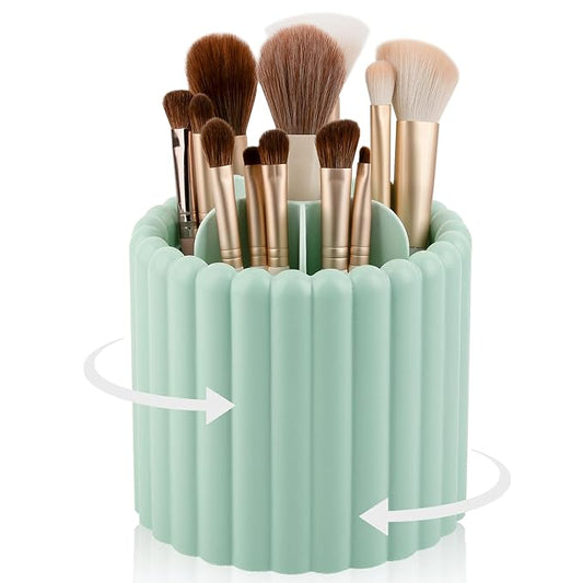 Anyoifax 360 Rotating Makeup Brush Holder 7 Slots Make Up Brush Organizer Removable Spinning Cosmetic Brushes Storage Pen Holder for Vanity, Dresser, Desk, Green