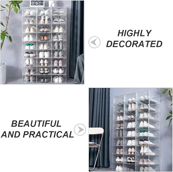 Uonlytech 6pcs Drawer Shoe Storage Boxes Plastic Dustproof Moisture-Resistant Shoe Organizers for Home Closet Stackable Storage Containers
