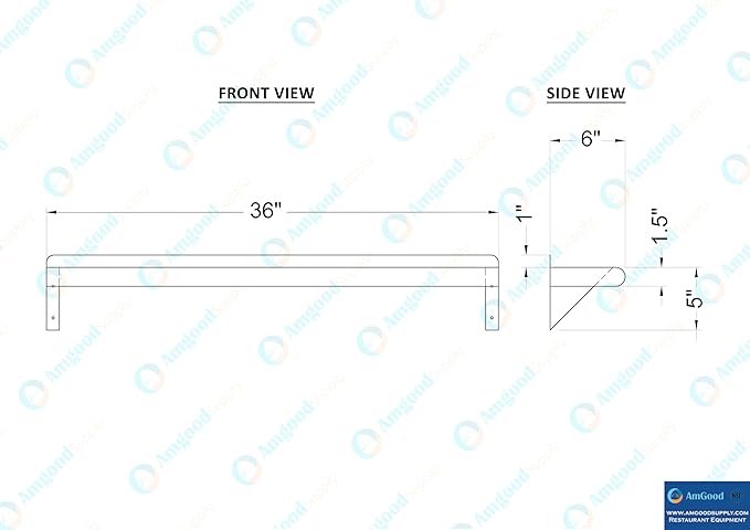 AmGood 6 in. x 36 in. Stainless Steel Wall Shelf | NSF | Metal Shelving | Garage, Laundry, Storage, Utility Room | Restaurant, Commercial Kitchen