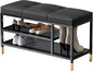 3 Tier Shoe Organizer for Entryway, Shoe Racks with Cushion, Black Metal Frame Hallway Bench for Living Room Bedroom,Black,80 x 32 x 47 cm