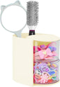 Hair Accessories Organizer with Hair Brush Holder, Rotatable Makeup Brush and Jewelry Storage Box for Hair Clips, Earrings, Necklaces, Bracelets, Rings, and Daily Accessories (Off White,2-Layer)