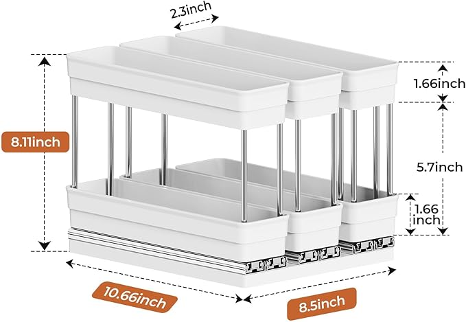 Mystozer Pull Out Spice Rack Organizer for Cabinet, Slide Out Spice Racks Organizer, Easy to Install Spice Cabinet Organizers, 2.3''Wx10.66''Dx8.11''H, 3 Packs-2 Tiers (White)