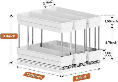 Mystozer Pull Out Spice Rack Organizer for Cabinet, Slide Out Spice Racks Organizer, Easy to Install Spice Cabinet Organizers, 2.3''Wx10.66''Dx8.11''H, 3 Packs-2 Tiers (White)