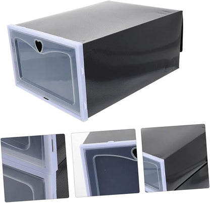 ULTECHNOVO 6pcs Stackable Flip Shoe Boxes Closet Shoe Organizer Storage Containers for Organizing Black