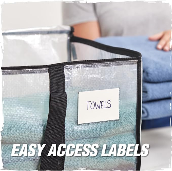 RUGGED RHINO Heavy Duty Extra Large Moving Bags, Durable Bag Strong Handles and Zipper, Moving Boxes Alternative for College Packing, Holiday Décor, Space Saving Storage with Label, 2 Pack Blue/Clear