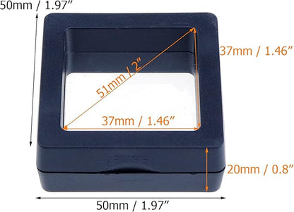 Coshar 20PCS 3D Floating Frame Coin Display Case, Clear PE Jewelry Storage Box, 3D Floating Storage Frame Holder for Jewelry Rings Challenge Coins Medallions Collectibles, Black, 2" x 2" x 0.8"
