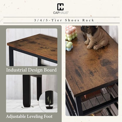 CAPHAUS 3-Tier Shoe Rack for Entryway, Mudroom Shoe Bench, Small Shoe Rack, Metal Shoe Shelf with Wood Board, Industrial Shoe Storage Table for Hallway, Living Room, Bedroom, Closet, Rustic Oak