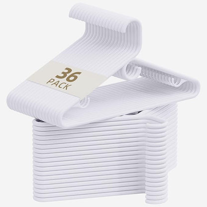 White Plastic Hangers 36 Pack, Heavy Duty Clothes Hangers with Center Hook & Non-Slip Pants Bar for Standard Size Shirts, Pants, Coat, Dresses, Jackets, Scarves and Belts
