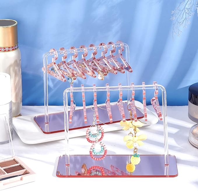 PH PandaHall 2 Sets Acrylic Earring Holder, Coat Hanger Jewelry Display Dangle Earring Hanging Organizer Acrylic Ear Studs Display Rack for Retail Show Personal Exhibition, 2.3x4.6x5.9inch