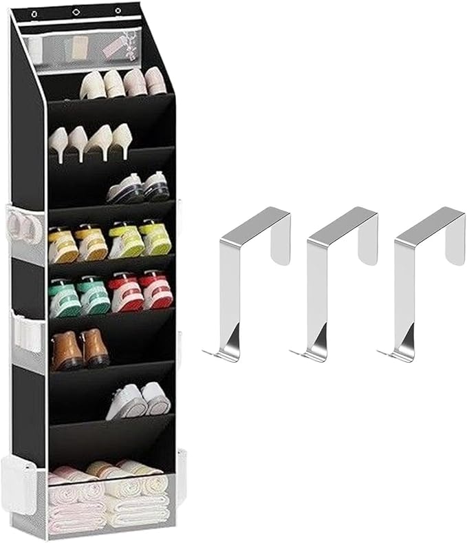 Genérico Over the Door Shoe Organizer | 8 Tier Hanging Organizer for 16-24 Shoes | Storage Closet Home Bathroom Bedroom Classroom