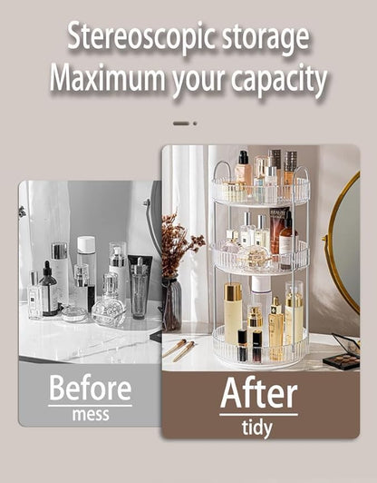 Skincare Organizers 360 Rotating, 3 Tier Round Makeup Organizer Countertop,Holder Rack Large Spinning Cosmetics Display Cases, Perfume Beauty Storage for Vanity, Countertop, Bathroom (Gray)