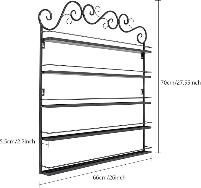 AngelcityCC 5 Tier Wall Mounted Metal Rack Shelf Versatile Organizer for Nail Polish Essential Oils for Home Nail Salon Spa Shops