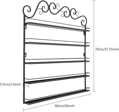 AngelcityCC 5 Tier Wall Mounted Metal Rack Shelf Versatile Organizer for Nail Polish Essential Oils for Home Nail Salon Spa Shops