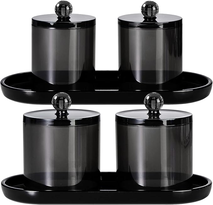 SheeChung Acrylic Vanity Tray Bathroom Storage Tray, 9.65 in x 4.5 in Catchall Holder, Countertop Sink Dispenser Organizer for Cabinet, Vanity, Shelf, Cupboard, or Closet Organization (2 Pack, Black)
