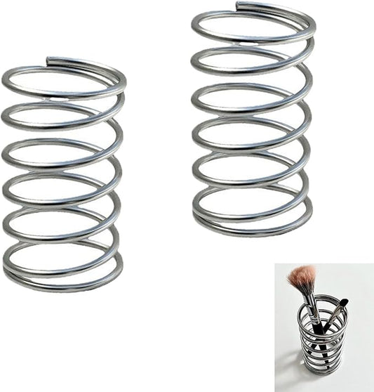 2 Pack Makeup Brush Holder Desk Pen Holder Spring Shaped Stainless Steel Makeup Brush Organizer for Makeup Brushes Bathroom Counter Countertop Vanity Top Desktop Lipstick Skincare Storage