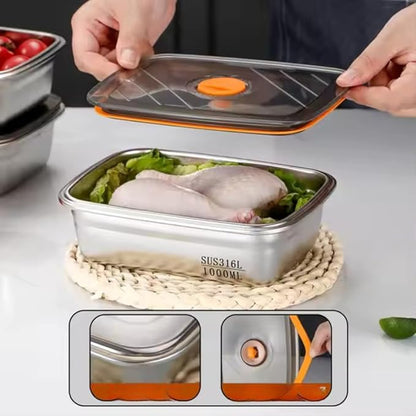 Fridge Storage Box 316 Stainless Steel Food Storage Containers | Food Grade, Leakproof Kitchen Organizer | Freshness Locking, Microwavable & Freezer Safe (1000ml Pack Of 03)