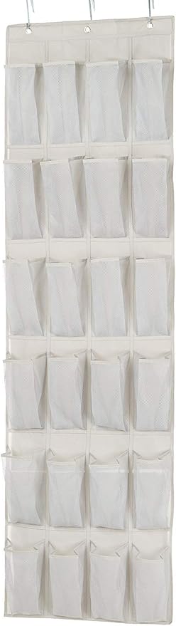 Amazon Basics 24 Medium Mesh Pocket Over-the-Door Hanging Shoe Organizer, Space Saving Shoe Storage, Light Grey | Over-the-Door