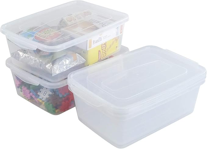 Inhouse 14 Quart Clear Storage Bin, Plastic Latching Box/Container with Lid, Shoe Boxes, Set of 4
