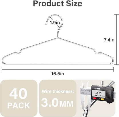 Vakoo Coat Hanger, 40 Pack Metal Wire Hangers for Clothes, Stainless Steel, Heavy Duty, Ultra Thin, Space Saving, 16.5 Inch