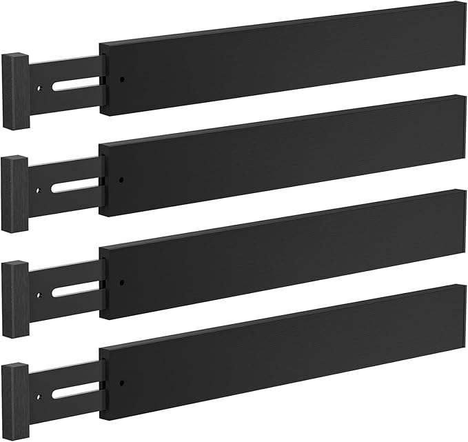 DUCOO 4 PCS Drawer Divider, 17"-22" Adjustable Bamboo Drawer Dividers Organizers, Expandable Separators for Kitchen, Clothes, Dressers, Home, Office, Black