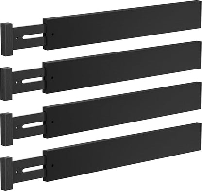 DUCOO 4 PCS Drawer Divider, 17"-22" Adjustable Bamboo Drawer Dividers Organizers, Expandable Separators for Kitchen, Clothes, Dressers, Home, Office, Black