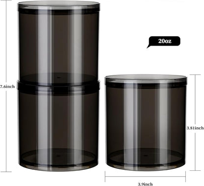 4Pack Stackable Black Plastic Container - 20 Ounce Round Vanity Storage Organizers with Lids for Hair Accessories & Beauty Supplies & Bathroom Container Set