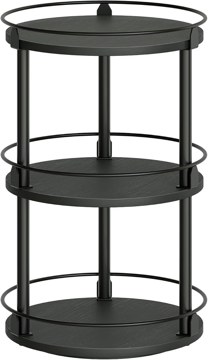 YATINEY 3-Tier Lazy Susan Organizer, Rotating Spice Rack, Spinning Organizer, Industrial Turntable Spice Rack Organizer for Cabinet, Kitchen Countertop, Pantry, Black SR23BK