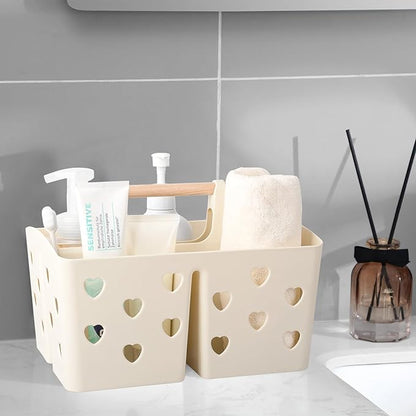 Anyoifax Portable Shower Caddy Plastic Shower Basket Organizer Divided Bathroom Caddy Storage Cleanning Caddy Tote with Handle for College, Dorm Room, Kitchen, Beige