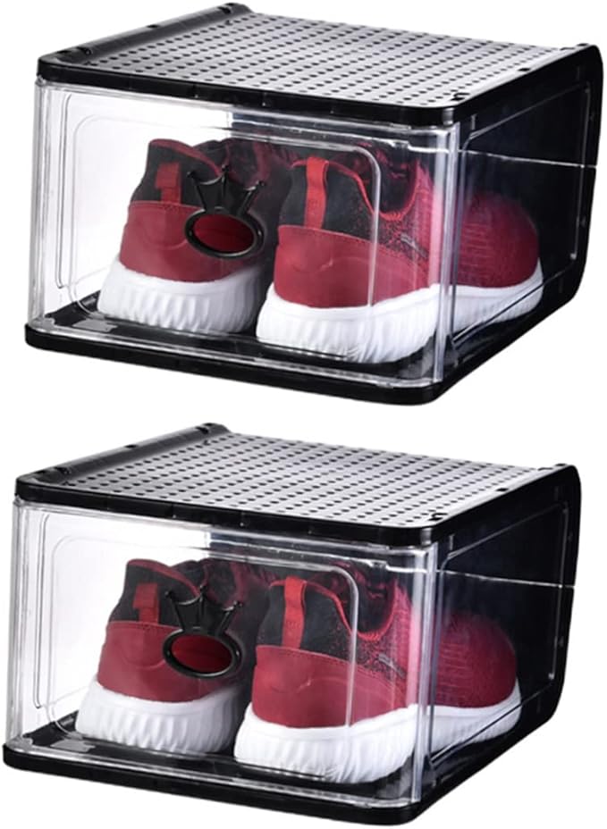 Outanaya 5pcs Shoe Storage Bin Foldable Plastic Shoe Boxes Breathable Loop for Easy Access