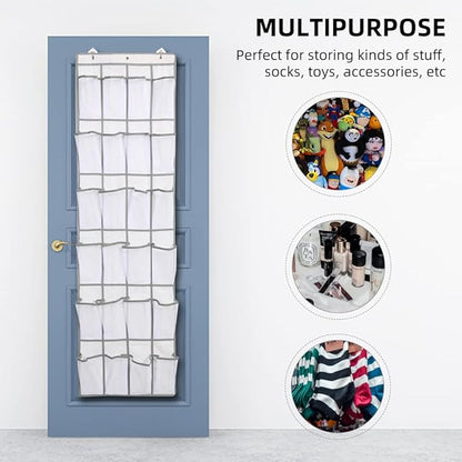 HURRISE 2Pcs 24 Large Pockets Over The Door Shoe Organizer, Hanging Shoe Organizer Holds Up to 40 lbs with 24 Mesh Large Pockets Door Shoe Rack Organizer for Door Mesh Closet Shoe Holder Hanger