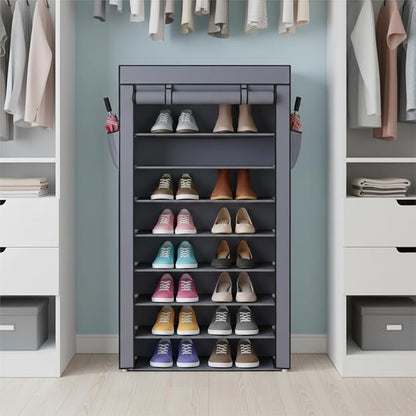 10-Tier Portable Shoe Rack, Shoe Organizer with Smooth Painted Surface Finishe, Space-Saving Shoe Shelf for Entryway, Living Room, Bedroom (Gray, 10-Tier)