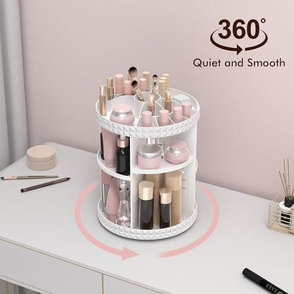 Rotating Makeup Organizer, 360° Spinning Skincare Organizers, Adjustable Layer Cosmetic Storage Lazy Susan Makeup Organizers for Dresser Bathroom, Medium, White