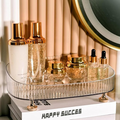 CESTATIVO Makeup Perfume Organizer, Bathroom Vanity Tray, Decorative Dresser Tray, Countertop Organizer Tray for Cosmetics, Clear