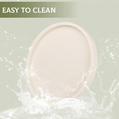 Silicone Bathroom Tray Round Vanity Tray Decorative Soap Holder Kitchen Countertop Organizer Coffee Table Decor for Candle, Perfume, Plant, 12 Inch, Beige