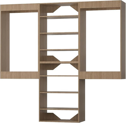 Closet Organizer, Walk-In Closet Wood Tower System, 72" Wide, Wall-Mounted Bedroom Wardrobe Storage