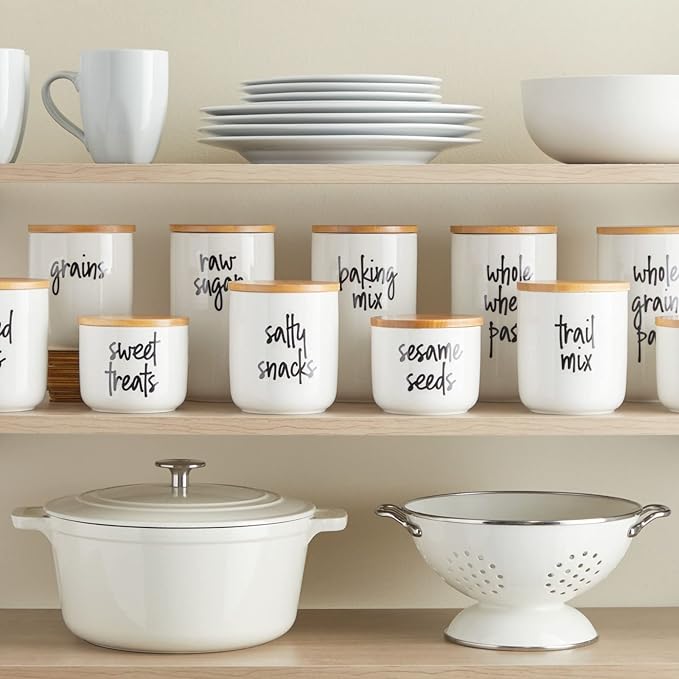 Talented Kitchen 158 Food Container Labels - Durable Waterproof Adhesive - Clear Script Sticker Design for Pantry & Fridge - Freezer Labels & Symbol Stickers - Clear & Black Laminated Paper