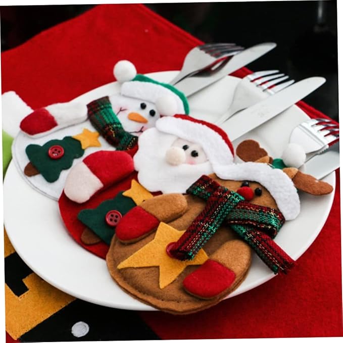 Christmas Decor, Christmas Forks Bag Cutlery Pouch Holders Utensil Snowman Silverware Decoration for Christmas Party 9PCS