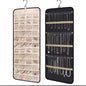 Hanging Jewelry Organizer Storage Roll with Hanger Metal Hooks Double-Sided Jewelry Holder for Earrings, Necklaces, Rings on Closet, Wall, Door, 1 piece, Extra Large, Black