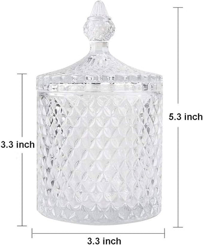 Colorful Home Decorative Jar Qtips Holder Dispenser Glass Storage Container Bathroom Counter Vanity Organizer for Bath Salts/Swabs/Rounds Makeup Sponges Toothpick Jewelry(Transparent,10 oz,)