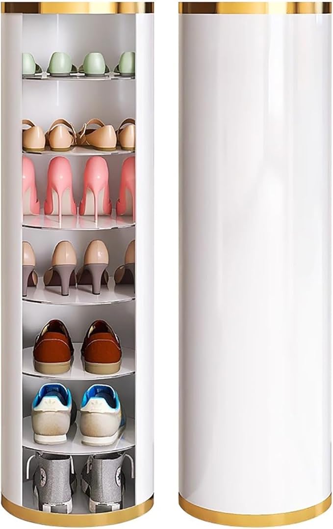 7-Tiers Round Metal Shoe Rack, 360° Rotation Shoe Storage Shelf Organizer for Entryway Living Room Hallway Shoe Cabinet