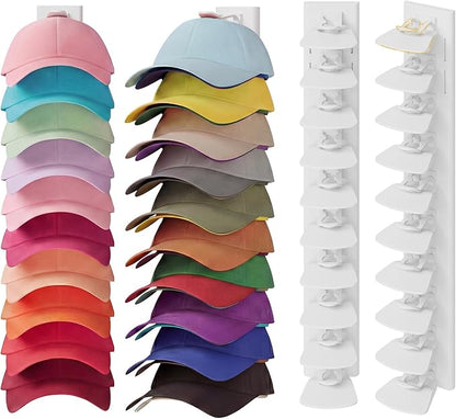 YOUDENOVA Hat Organizer for Baseball Caps, 2 Pack Hat Rack for Wall Hold up to 40 Hats, Adhesive Hat Storage Display for Wall and Closet Doors, White