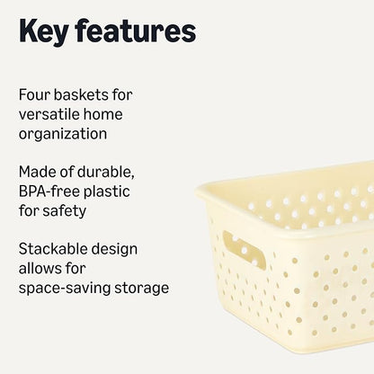 Amazon Basics Decorative BPA-Free Plastic Storage Baskets, 9.9 x 7.4 x 4.16, Ivory, Pack of 6