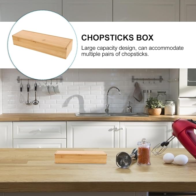 Bamboo Chopstick Box Kitchen Drawer Organizer Silverware Storage Case Utensil Holder Space-Saving 11.81X3.54X2.36In Bamboo Storage Container for Chopsticks Flatware Kitchen Use