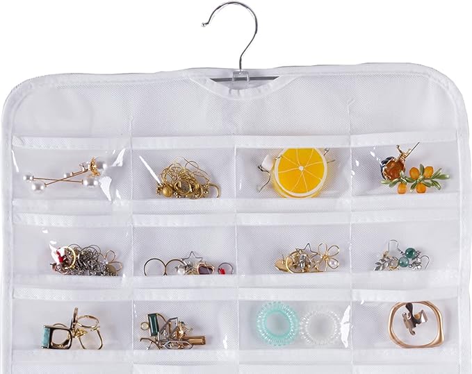 Bloss Hanging Jewelry Organizer With 80 Pockets Double-Side Dating Gifts Jewelry Storage Hanger For Accessories Jewelry Earring Holder Storage for Closet,Wall, Door, Travel-White