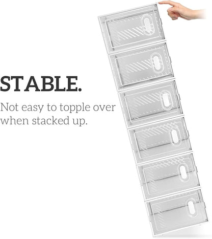 12 Pack Large Shoe Storage Boxes Organizers Clear Plastic Stackable, Modular Space Saving Shoe Boxes Sneaker Storage for Sneakerheads,Toy Storage Organizer Bins for Entryway, Closet, Under Bed, White