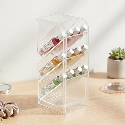 4-Tier Acrylic Rollerball Perfume Organizer, 45° Slanted Perfume Holder, Transparent ScentBird & Travel Size Perfume Sample Storage Case(1 pack)