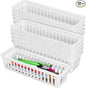 12 Pack Slim Plastic Storage Baskets Tray for Organizing 10.25 x 3.25 x 2.5 Inch Small Narrow Storage Bins Stackable Drawer Pencil Trays Holder for Desk Garage Cabinet Containers(White)